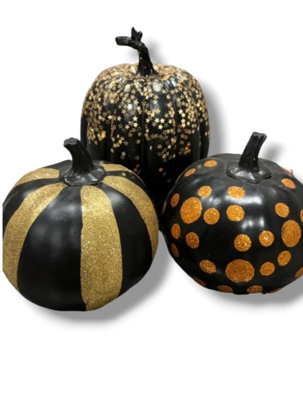 Halloween Pumpkin Lot 3 Sparkly Glitter Pumpkins Decor